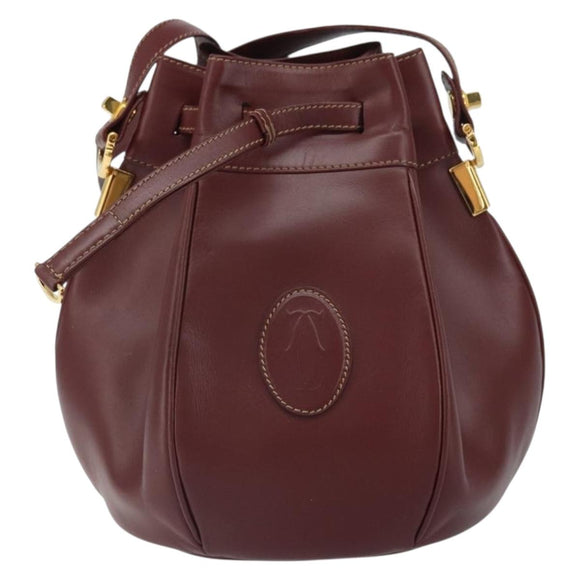 CARTIER Must Line Shoulder Bag Leather Bordeaux Gold Auth 166711