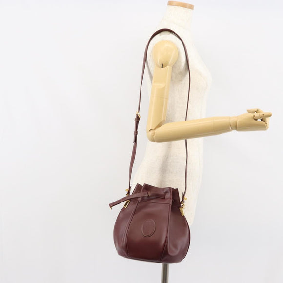 CARTIER Must Line Shoulder Bag Leather Bordeaux Gold Auth 166711