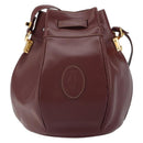 CARTIER Must Line Shoulder Bag Leather Bordeaux Gold Auth 166711-2