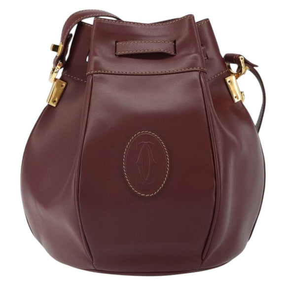 CARTIER Must Line Shoulder Bag Leather Bordeaux Gold Auth 166711
