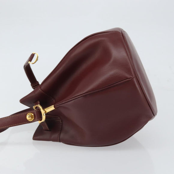 CARTIER Must Line Shoulder Bag Leather Bordeaux Gold Auth 166711