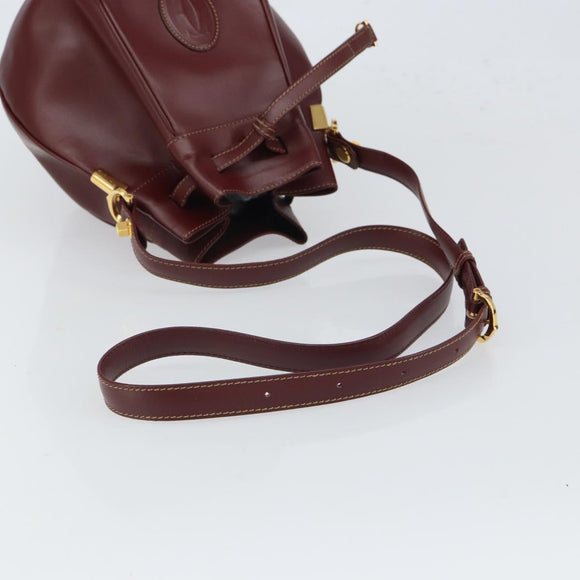 CARTIER Must Line Shoulder Bag Leather Bordeaux Gold Auth 166711