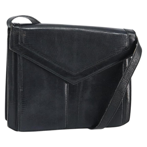 SAINT LAURENT Shoulder Bag Leather Gold Black Auth 166716