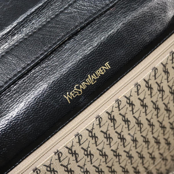 SAINT LAURENT Shoulder Bag Leather Gold Black Auth 166716