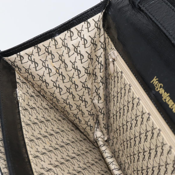 SAINT LAURENT Shoulder Bag Leather Gold Black Auth 166716