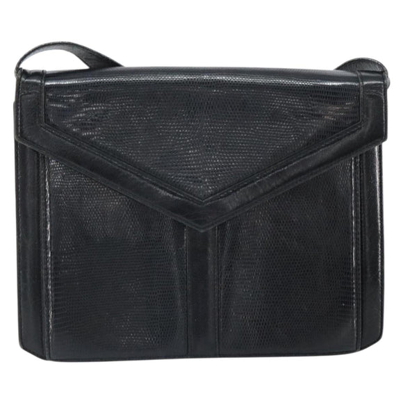SAINT LAURENT Shoulder Bag Leather Gold Black Auth 166716