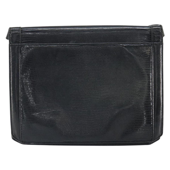 SAINT LAURENT Shoulder Bag Leather Gold Black Auth 166716