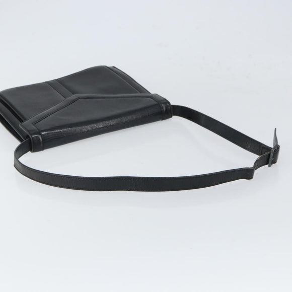 SAINT LAURENT Shoulder Bag Leather Gold Black Auth 166716