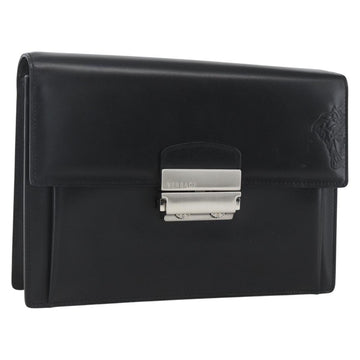 VERSACE Clutch Bag Leather Black Silver Auth 166718
