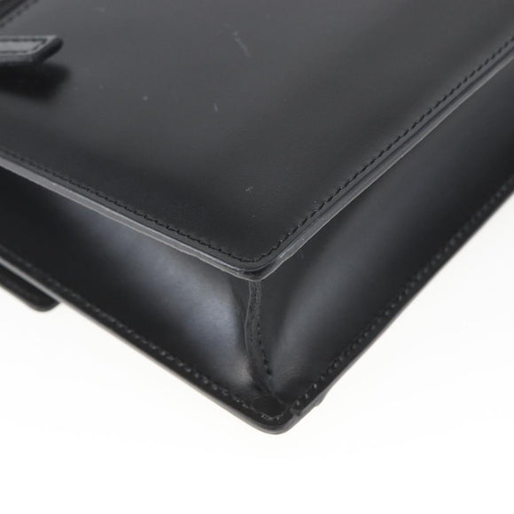 VERSACE Clutch Bag Leather Black Silver Auth 166718