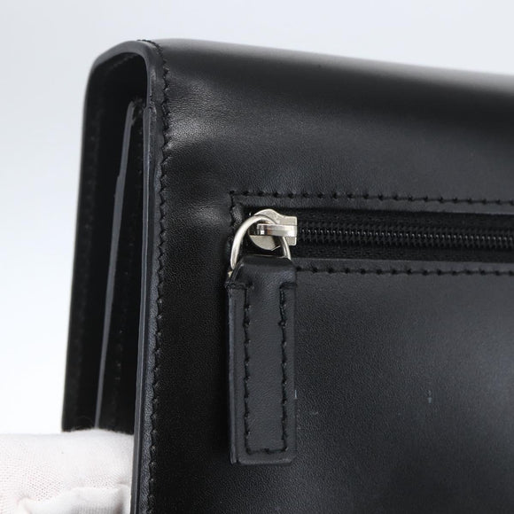 VERSACE Clutch Bag Leather Black Silver Auth 166718