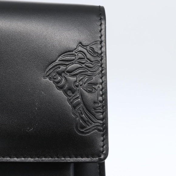 VERSACE Clutch Bag Leather Black Silver Auth 166718