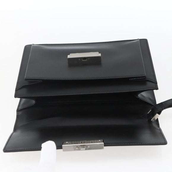 VERSACE Clutch Bag Leather Black Silver Auth 166718