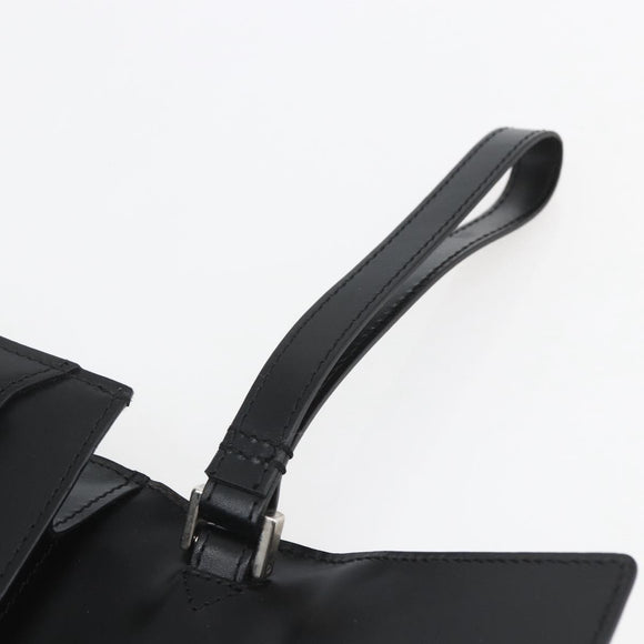 VERSACE Clutch Bag Leather Black Silver Auth 166718