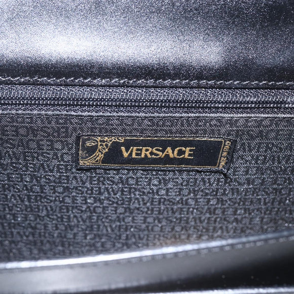 VERSACE Clutch Bag Leather Black Silver Auth 166718