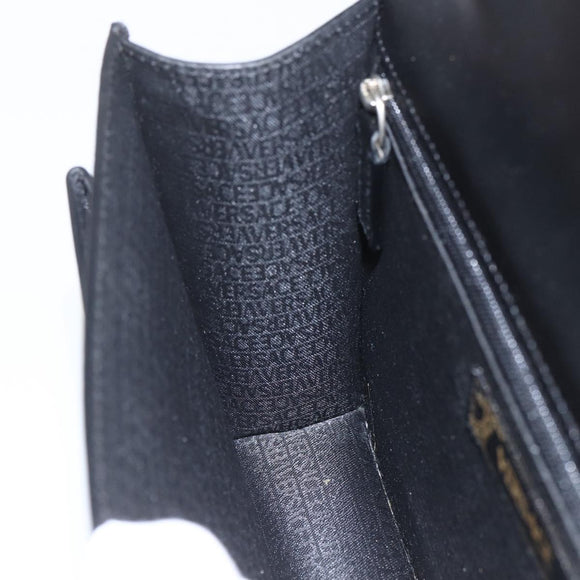 VERSACE Clutch Bag Leather Black Silver Auth 166718
