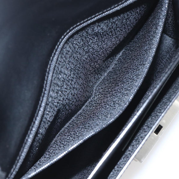 VERSACE Clutch Bag Leather Black Silver Auth 166718