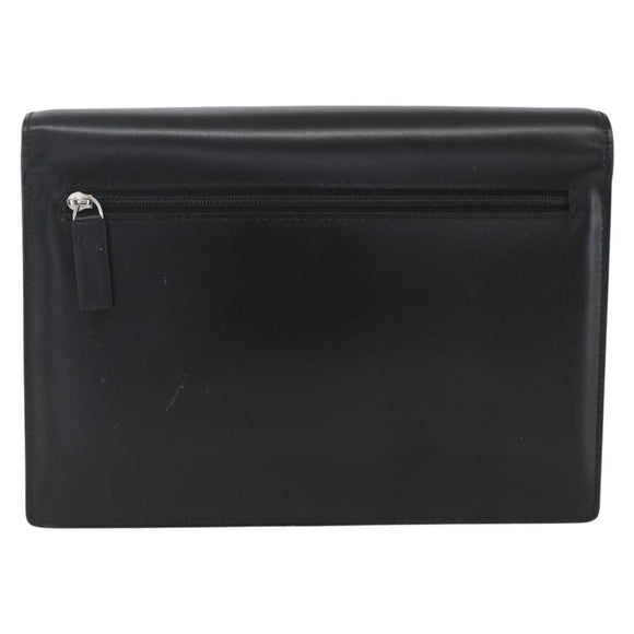VERSACE Clutch Bag Leather Black Silver Auth 166718