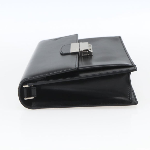 VERSACE Clutch Bag Leather Black Silver Auth 166718