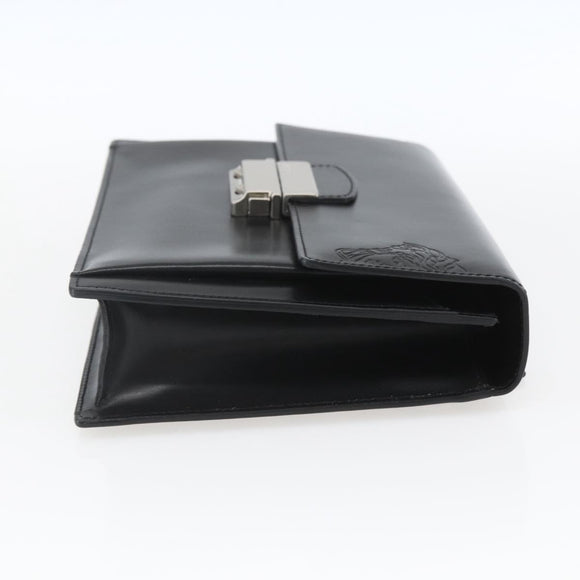 VERSACE Clutch Bag Leather Black Silver Auth 166718