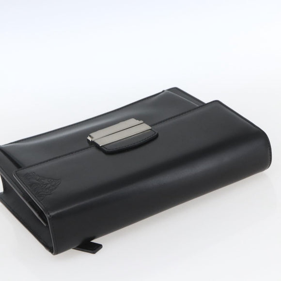 VERSACE Clutch Bag Leather Black Silver Auth 166718