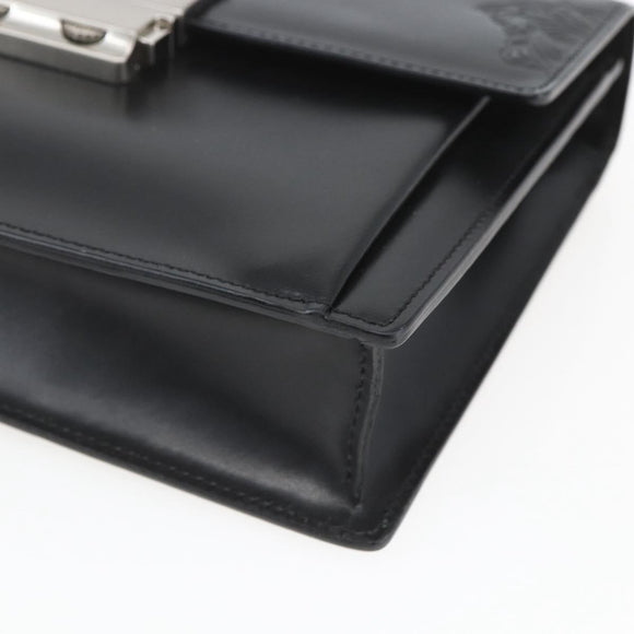 VERSACE Clutch Bag Leather Black Silver Auth 166718