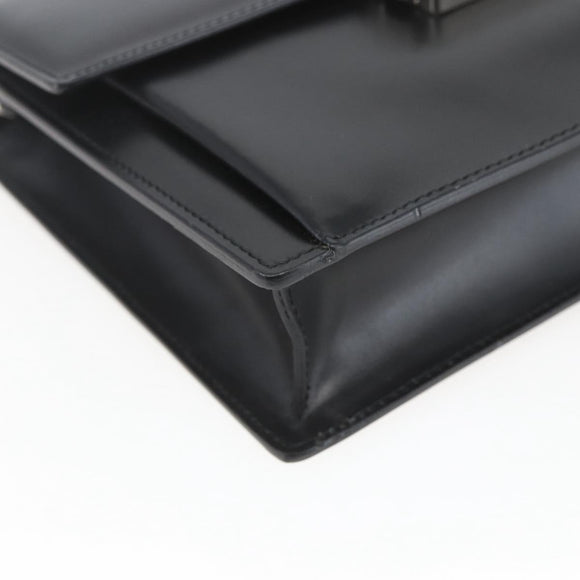 VERSACE Clutch Bag Leather Black Silver Auth 166718