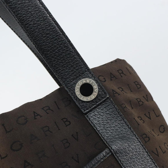 BVLGARI Logo Mania Tote Bag Canvas Black Silver Auth 166723