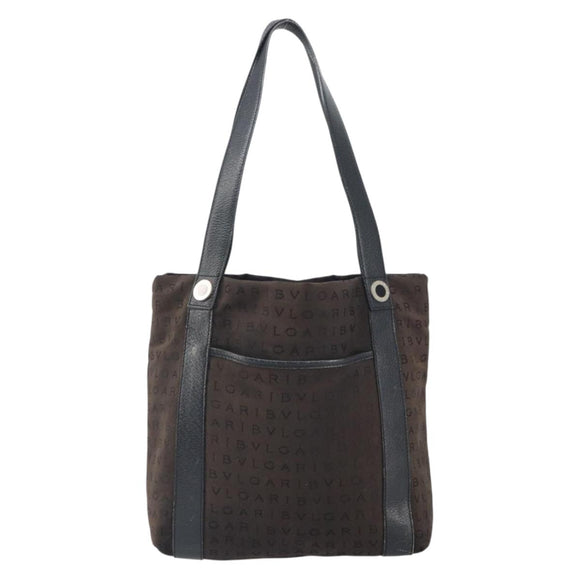 BVLGARI Logo Mania Tote Bag Canvas Black Silver Auth 166723