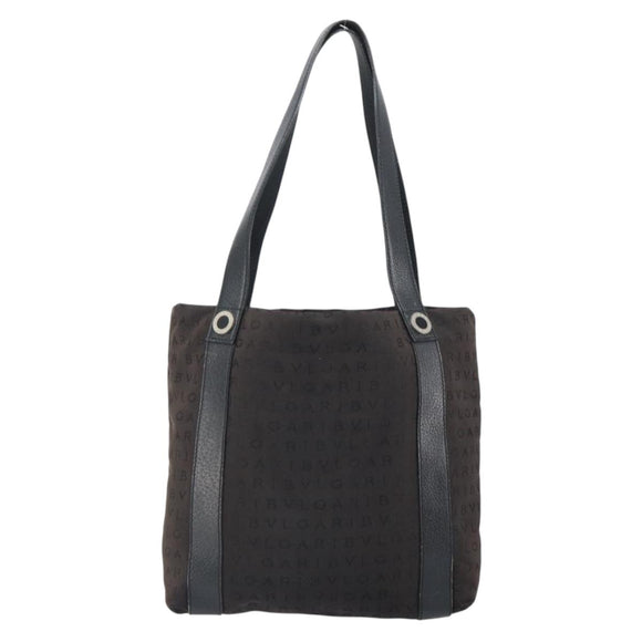 BVLGARI Logo Mania Tote Bag Canvas Black Silver Auth 166723
