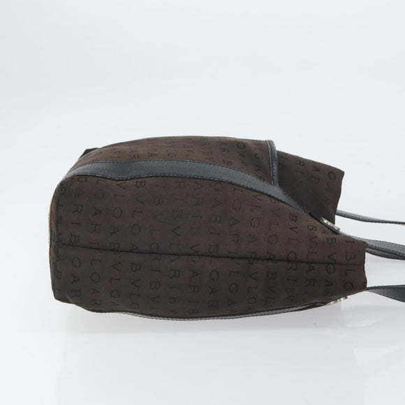 BVLGARI Logo Mania Tote Bag Canvas Black Silver Auth 166723