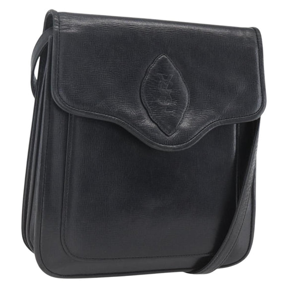 SAINT LAURENT Shoulder Bag Leather Gold Black Auth 166724