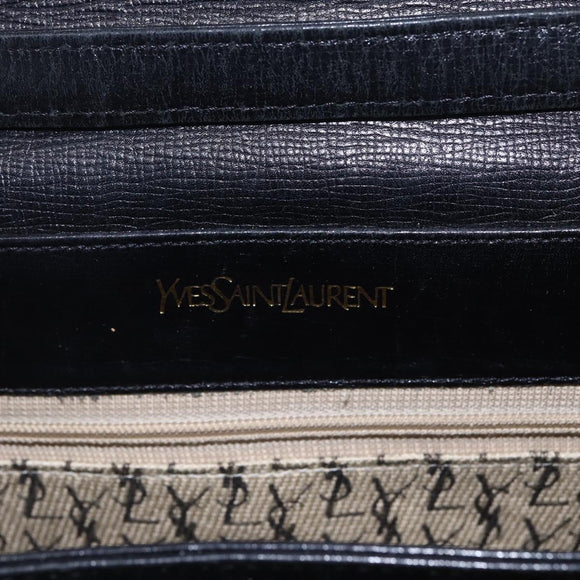 SAINT LAURENT Shoulder Bag Leather Gold Black Auth 166724