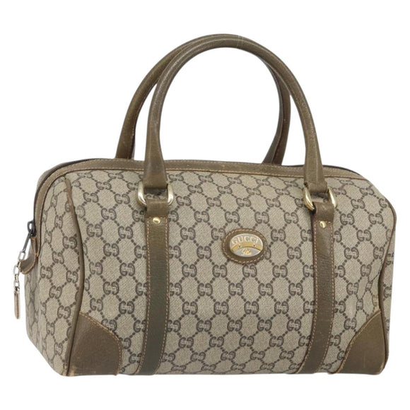 GUCCI GG Plus Supreme Boston Bag PVC Beige Gold Auth 166725