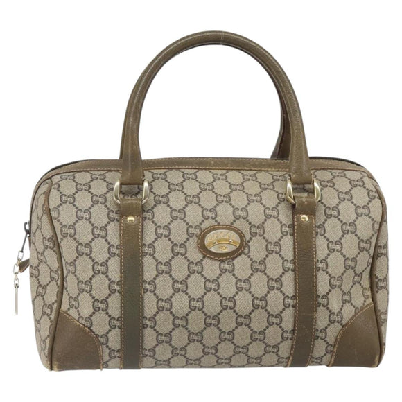 GUCCI GG Plus Supreme Boston Bag PVC Beige Gold Auth 166725