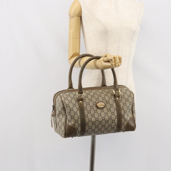 GUCCI GG Plus Supreme Boston Bag PVC Beige Gold Auth 166725