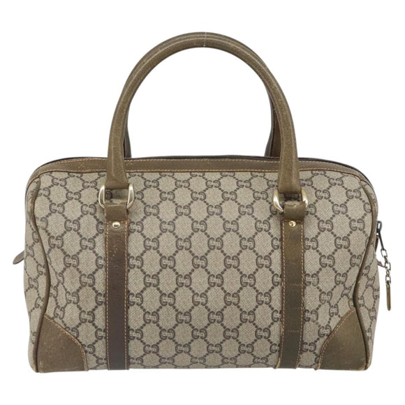 GUCCI GG Plus Supreme Boston Bag PVC Beige Gold Auth 166725