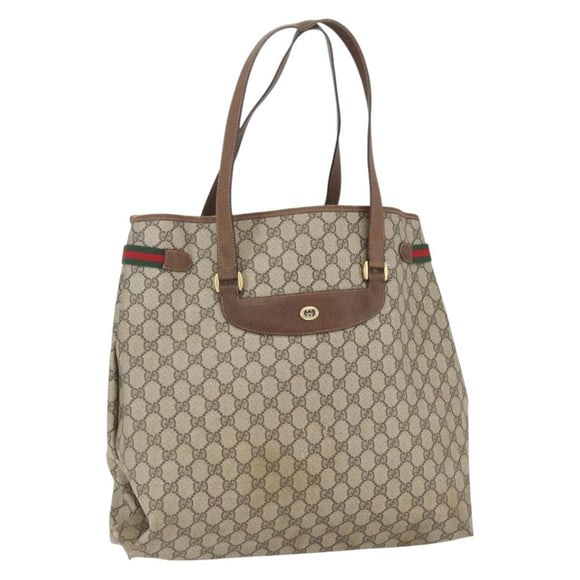 GUCCI GG Supreme Web Sherry Line Bag PVC Beige Gold Red 39 02 091 Auth 166726
