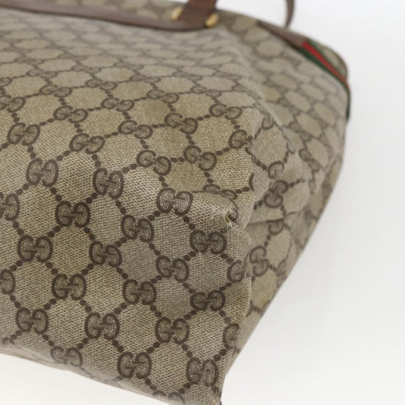 GUCCI GG Supreme Web Sherry Line Bag PVC Beige Gold Red 39 02 091 Auth 166726