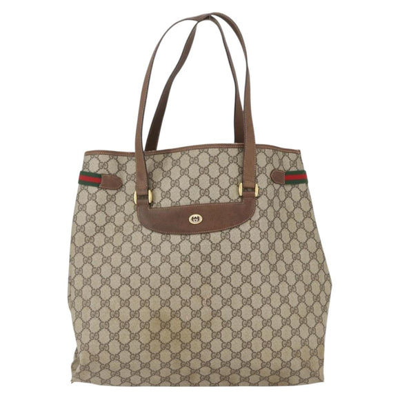 GUCCI GG Supreme Web Sherry Line Bag PVC Beige Gold Red 39 02 091 Auth 166726