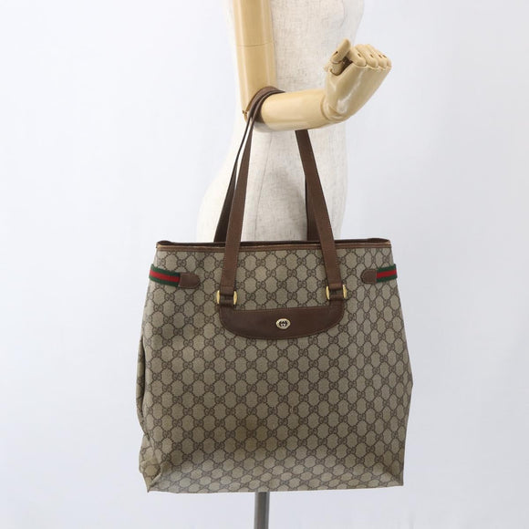 GUCCI GG Supreme Web Sherry Line Bag PVC Beige Gold Red 39 02 091 Auth 166726