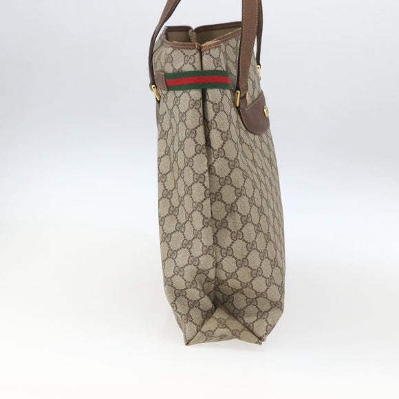 GUCCI GG Supreme Web Sherry Line Bag PVC Beige Gold Red 39 02 091 Auth 166726