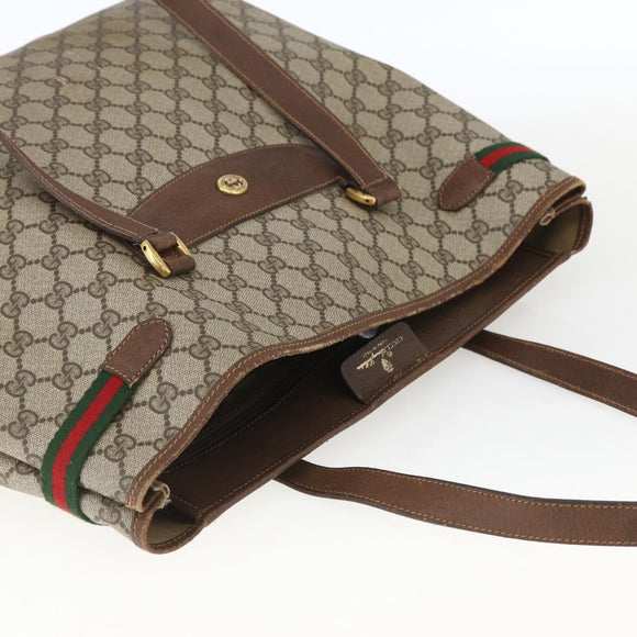 GUCCI GG Supreme Web Sherry Line Bag PVC Beige Gold Red 39 02 091 Auth 166726