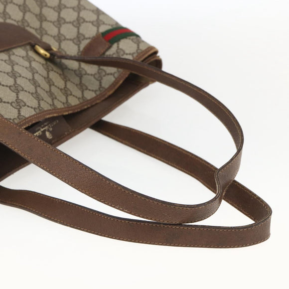 GUCCI GG Supreme Web Sherry Line Bag PVC Beige Gold Red 39 02 091 Auth 166726