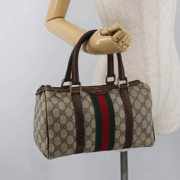 GUCCI GG Supreme Web Sherry Line Bag PVC Beige Red 012 3841 58 Auth 166727