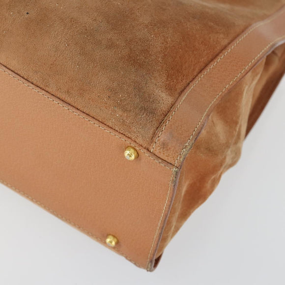 GUCCI Bamboo Hand Bag Suede Leather Brown Gold Auth 166728