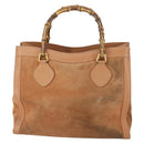 GUCCI Bamboo Hand Bag Suede Leather Brown Gold Auth 166728-2
