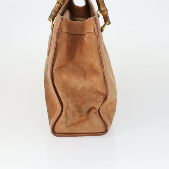 GUCCI Bamboo Hand Bag Suede Leather Brown Gold Auth 166728