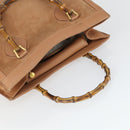 GUCCI Bamboo Hand Bag Suede Leather Brown Gold Auth 166728-6