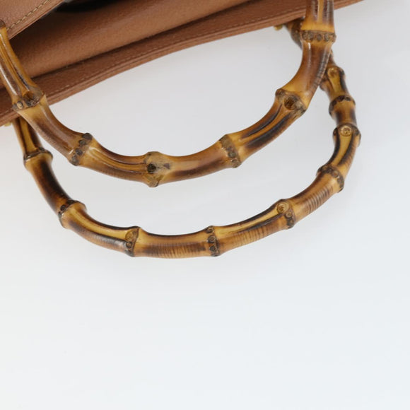 GUCCI Bamboo Hand Bag Suede Leather Brown Gold Auth 166728